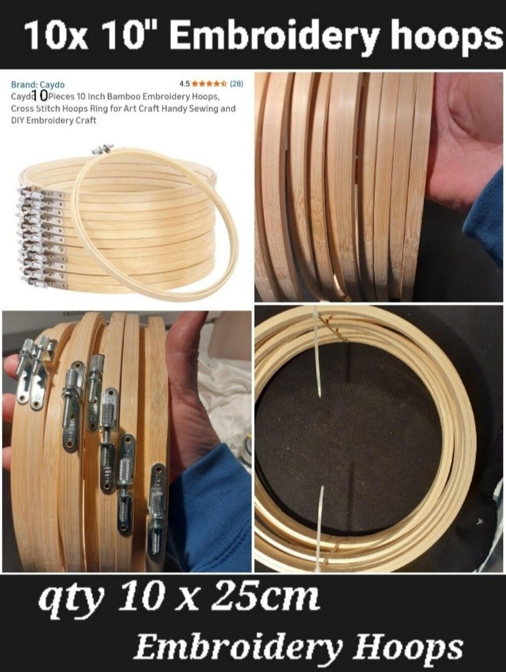 NWT Caydo 10" Embroidery Hoops 10 Pack Bamboo Embroidery Hoops